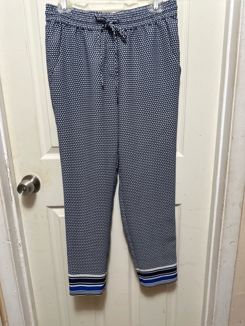 J.Crew Printed Drapey Drawstring Pants Geometric Blue White Size 2